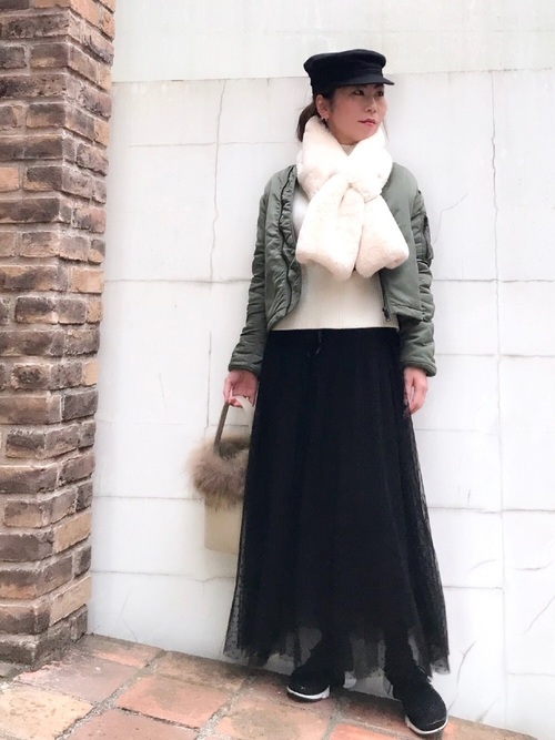 Today’s Outfit チュールスカートにMA-1 シンプル スニーカー 大人カジュアル コーデ 2017.12.9