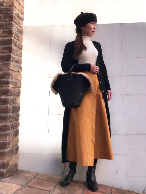 Today’s Outfit ロングスカート×ロングカーディガン ファー付きかごバッグ シンプル 大人カジュアル コーデ 2018.1.15