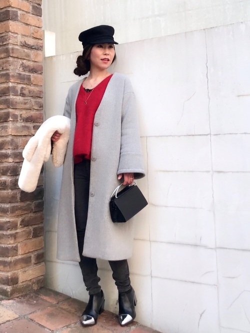 Today’s Outfit シンプルに暖かく アンゴラニットにノーカラーコート 大人カジュアル コーデ 2018.1.21