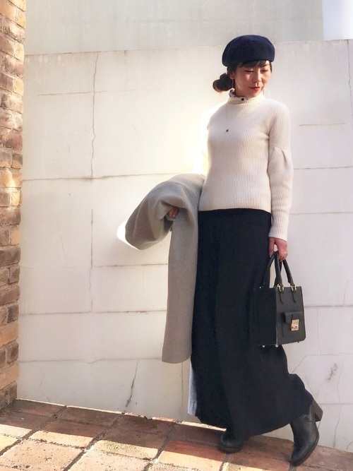 Today’s Outfit ボリューム袖ニットに柄シャツイン シンプル 大人カジュアル コーデ 2018.1.26