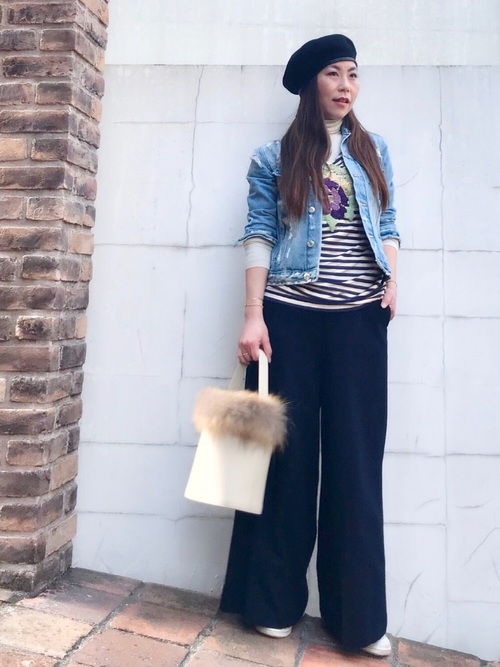 Today’s Outfit バスクベレー帽×ボーダー＋デニムジャケット 春 大人カジュアル コーデ 2018.2.7