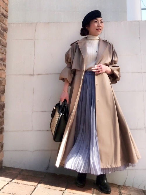 Today’s Outfit ロング フレア マキシ丈 ボリューム袖のトレンチコートで春色 大人カジュアル コーデ 2018.2.20