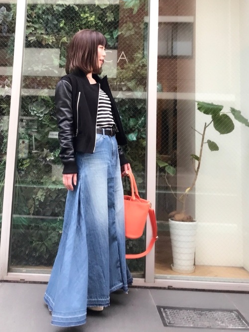 Today’s Outfit 外巻き ボブヘア ボーダー×マキシ丈デニム 手ぶらでBBQ 大人カジュアル コーデ 2018.2.22