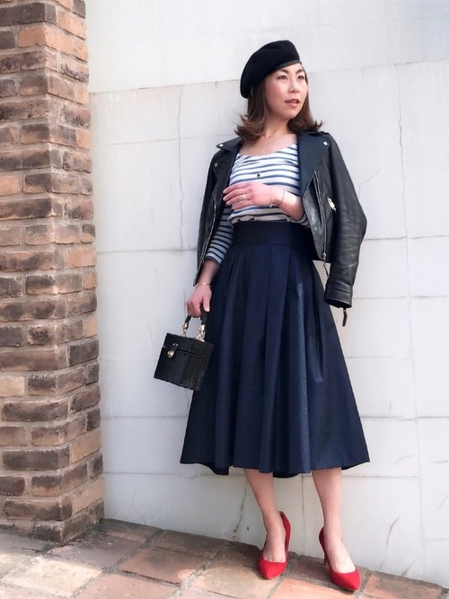 Today’s Outfit ボーダー×フレアスカート トリコロール 春 大人カジュアル コーデ 2018.4.1