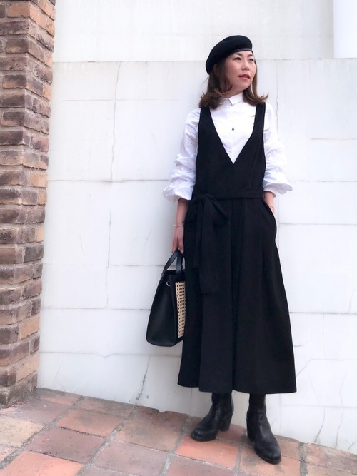 Today’s Outfit ボリューム袖ブラウス×オールインワン モノトーン シンプル 大人カジュアル コーデ 2018.4.12