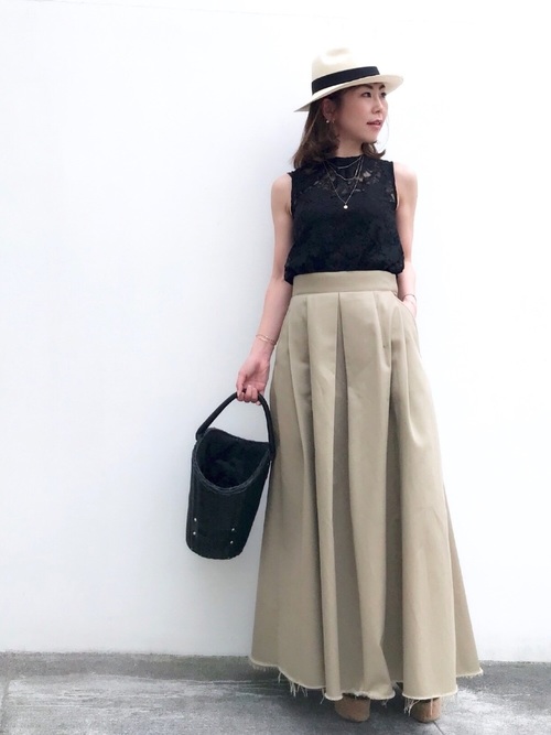 Today’s Outfit チノスカート×レース ノースリーブトップス 夏 大人カジュアル コーデ 2018.5.17