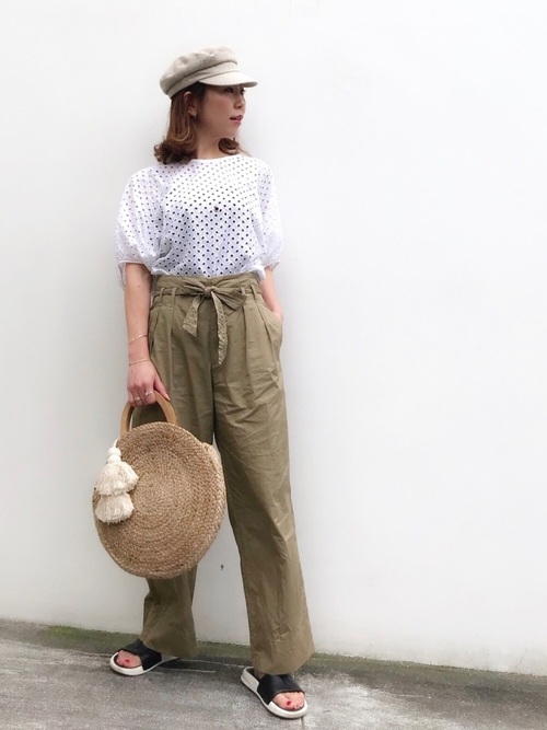 Today’s Outfit 蒸し暑い日にも快適 半袖白Tシャツ×ウエストリボンパンツ 大人カジュアル コーデ 2018.6.22