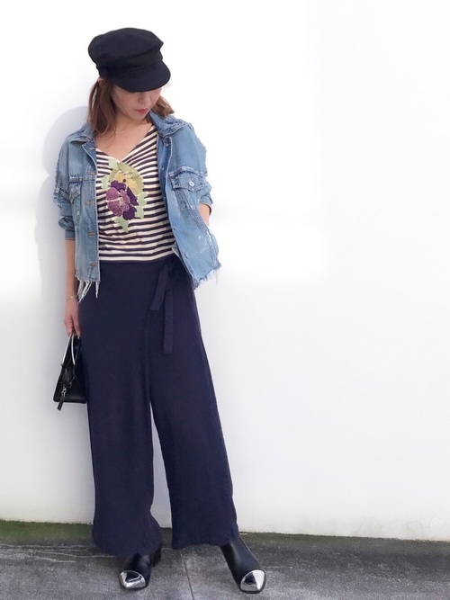 Today’s Outfit オーバーサイズ デニムジャケット×ボーダー メタリック小物 秋 大人カジュアル コーデ 2018.9.23