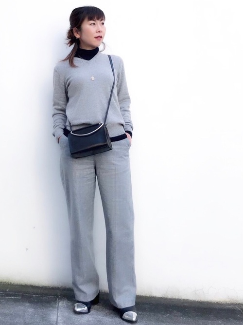 Today’s Outfit グレーワントーン チェック+カシミヤ 冬 大人カジュアル コーデ 2019.1.24