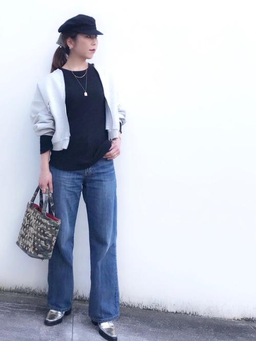 Today’s Outfit サーマルTシャツ×デニム スウェットブルゾン シンプル 春 大人カジュアル コーデ 2019.3.13