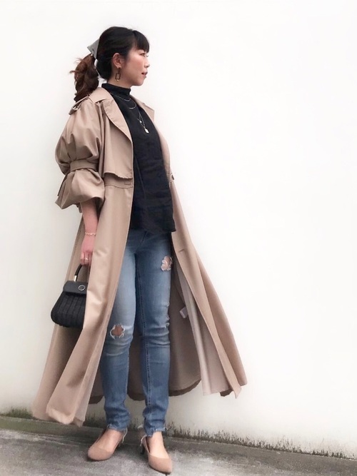 Today’s Outfit リネンブラウス×デニム ロング トレンチコート 春 大人カジュアル コーデ 2019.4.15