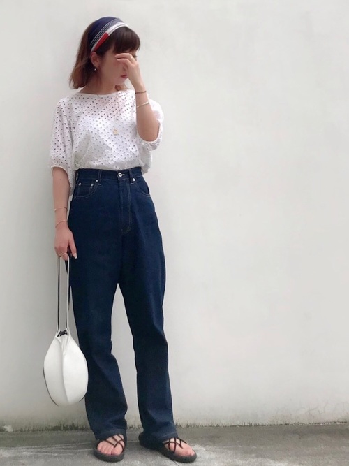 Today’s Outfit プチプラ ハイウエストストレートデニム×白Tシャツ シンプル 大人カジュアル コーデ 2019.6.29